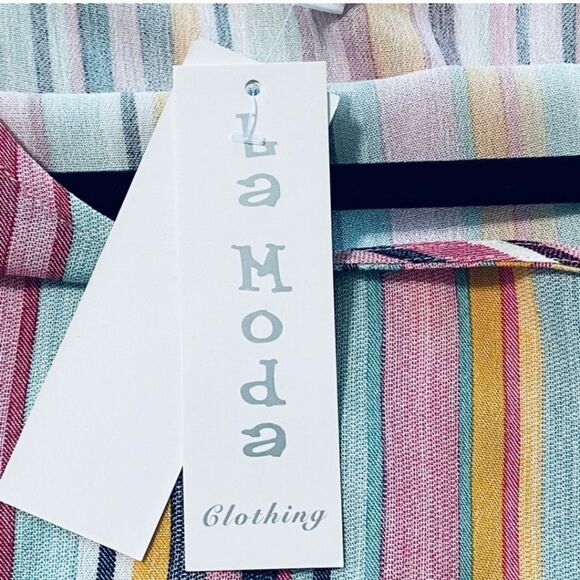 NWT La Moda Vertical Stripe Maxi Dress High Slits Size S/M - Picture 5 of 12